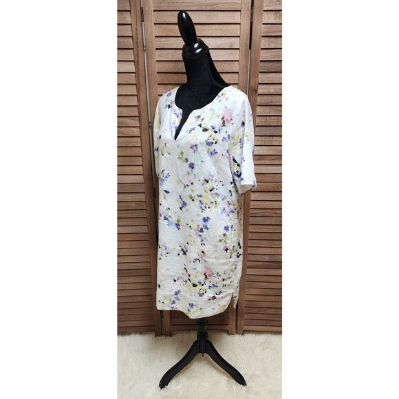 J. Jill Love Linen Watercolor Floral Shift Dress Large Petite Coastal Casual - Picture 4 of 7